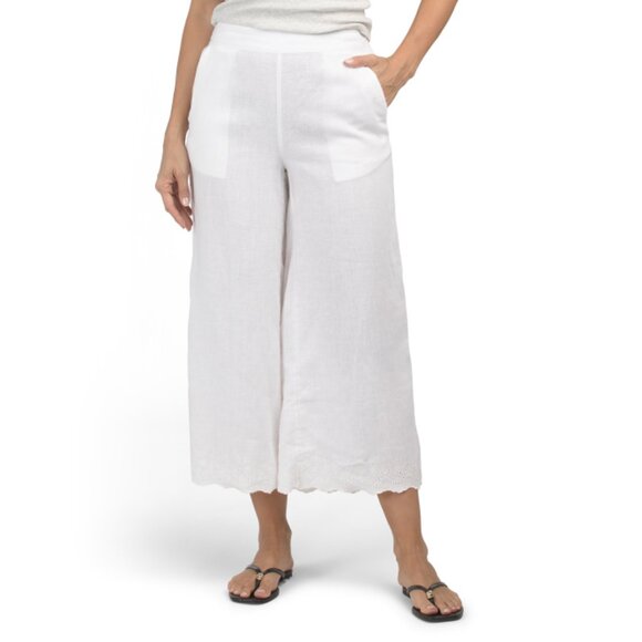 LAURA ASHLEY Brilliant White Linen Pull On Pants
